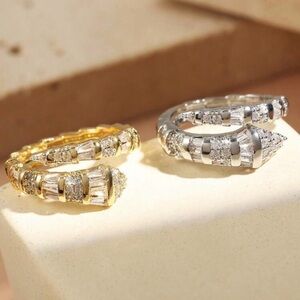 Bvlgari Inspired Gold Crystal Pavé Spiral Ring - Elegant Women’s Jewelry